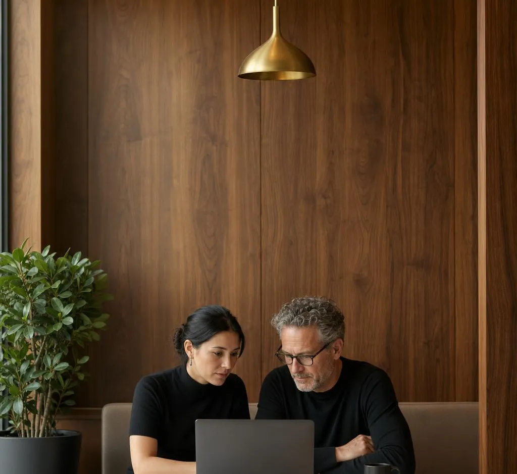 Two colleagues reviewing an automated workflow together