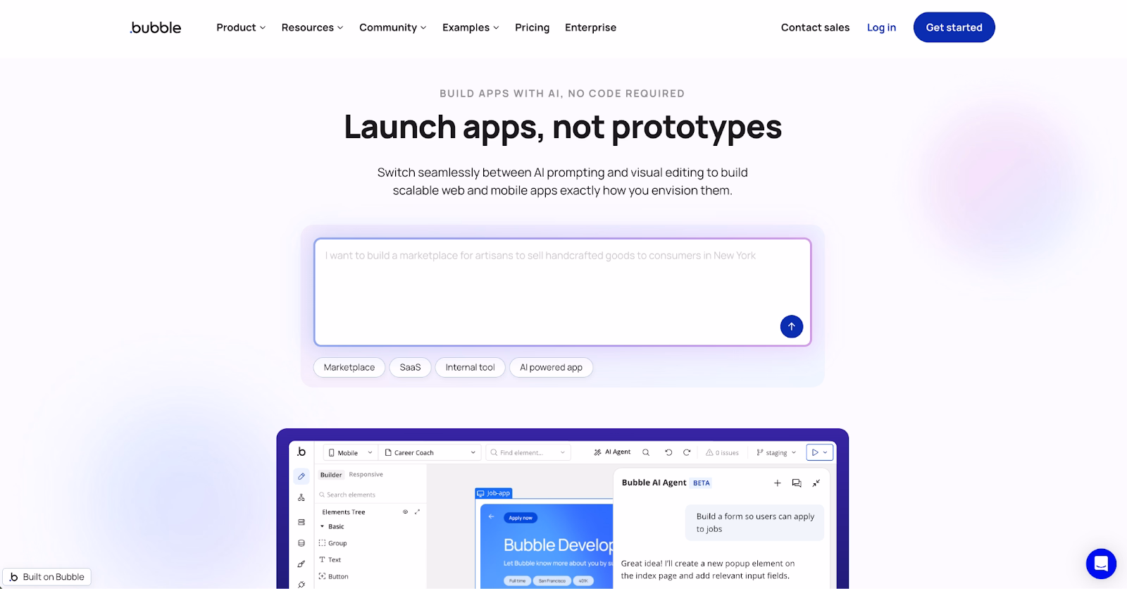 Bubble visual app builder interface