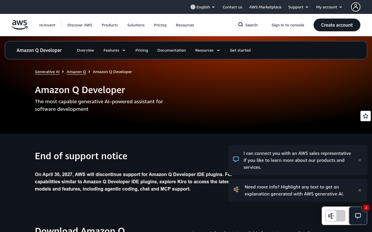 Amazon Q Developer website