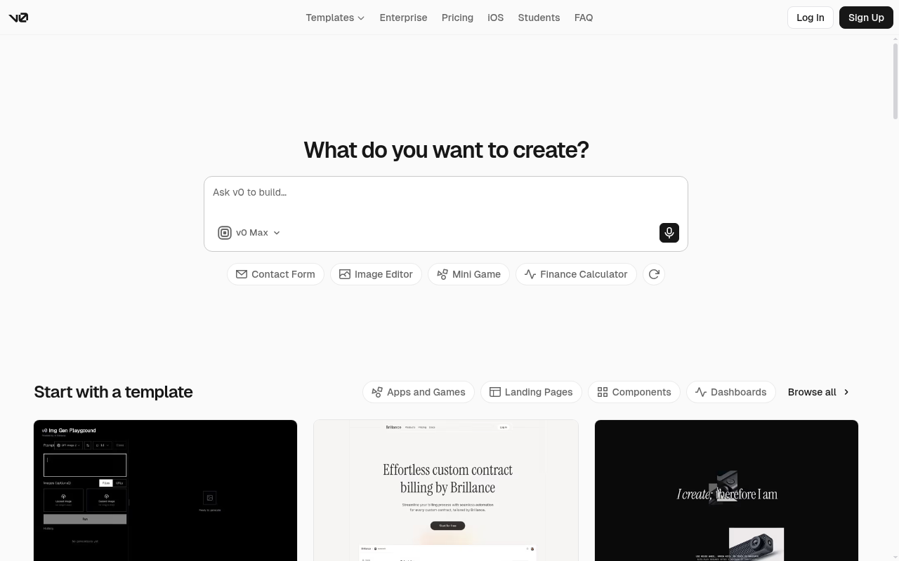 v0 by Vercel website