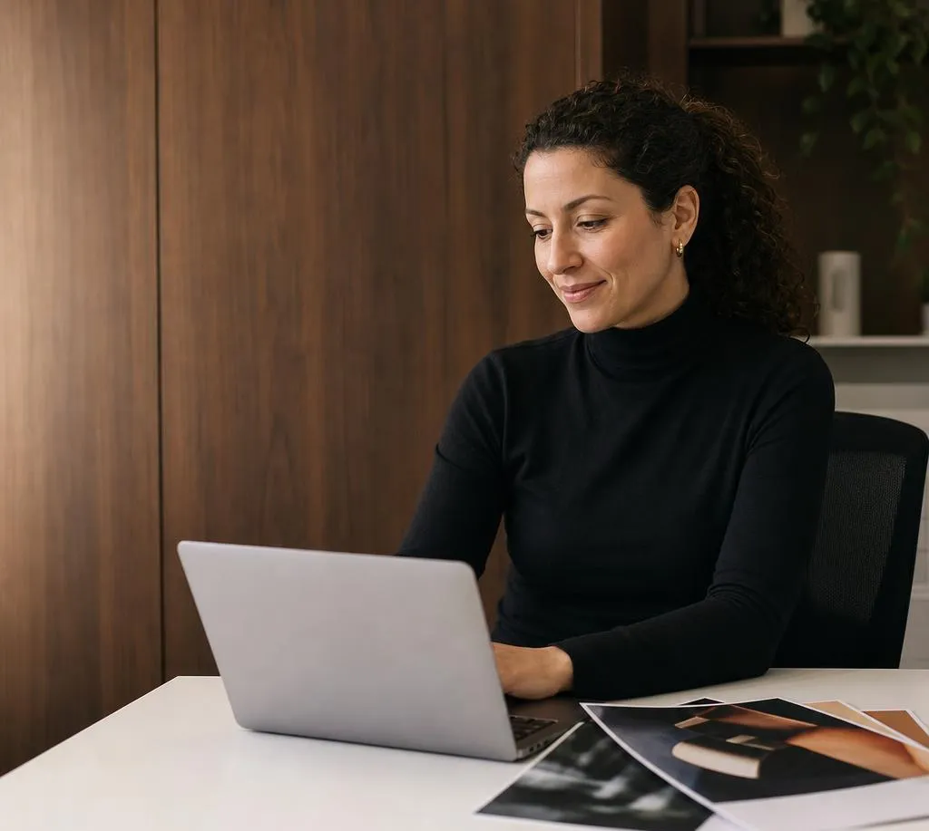Marketer reviewing campaign results on her laptop