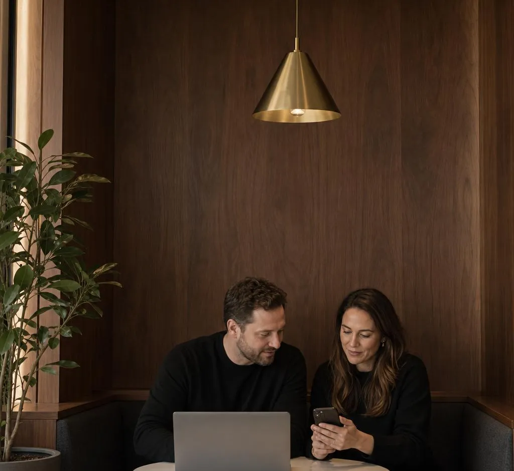 Two marketers reviewing ad variations together