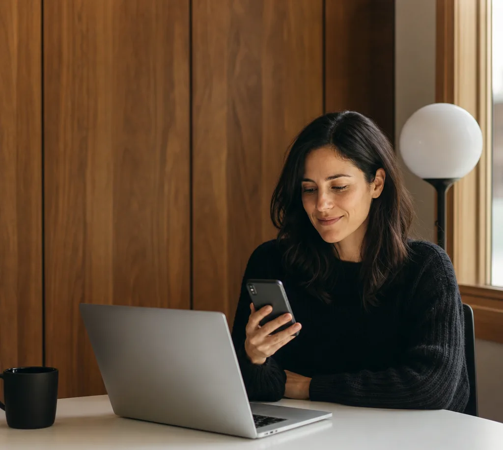Product manager checking a customer test on her phone