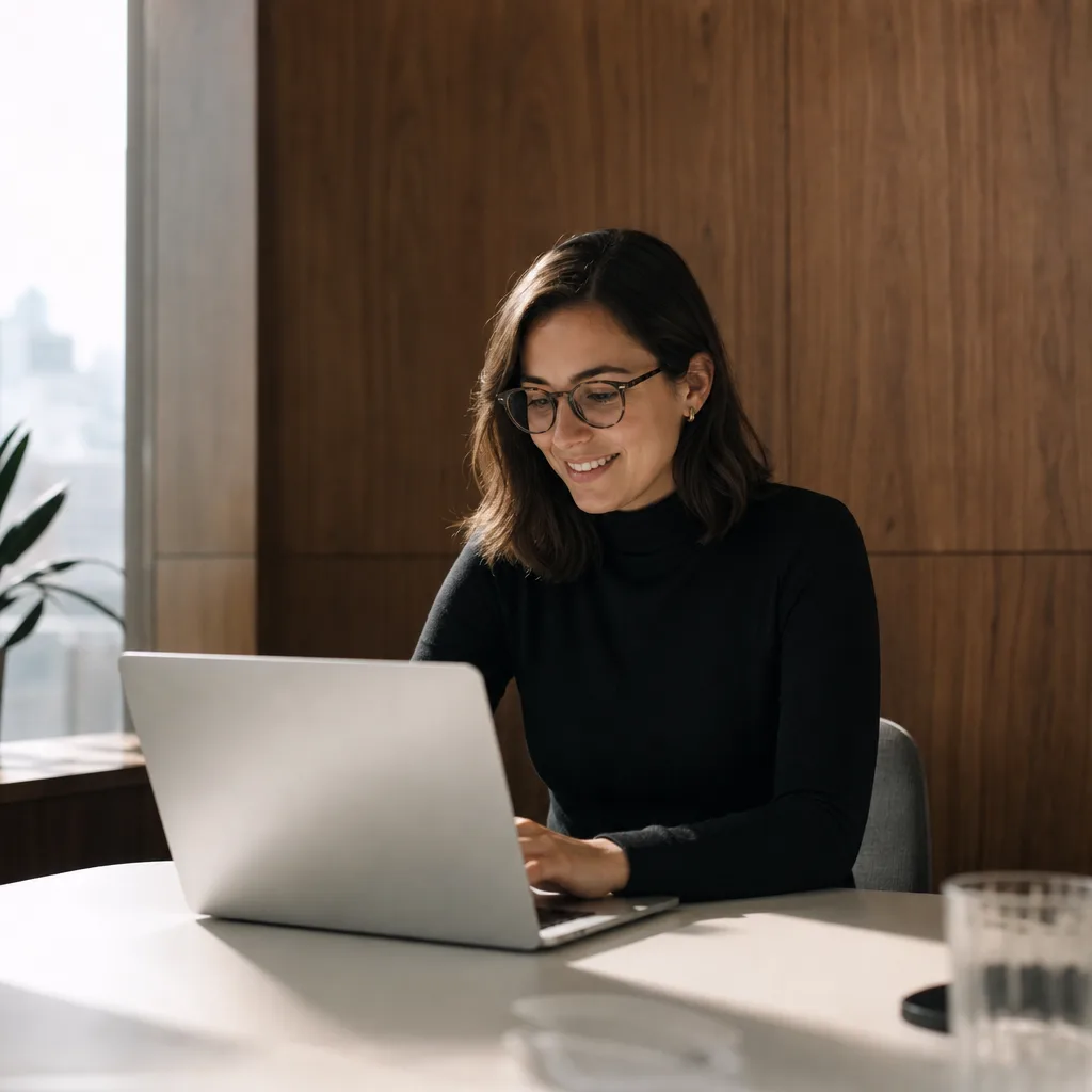 Product manager reviewing launch results on a laptop